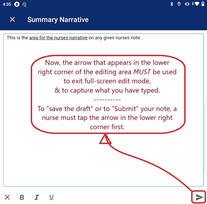 AlayaCare app, page 12 of the MiHC Nurses Note, ca, 2024 October, with annotation in the image.